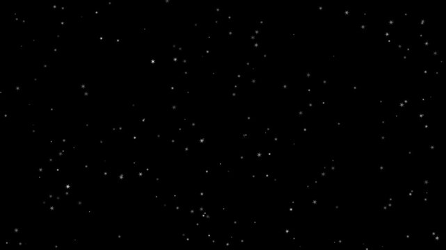 Winter holiday celebration background: gently falling white snow particles drifting against a black background