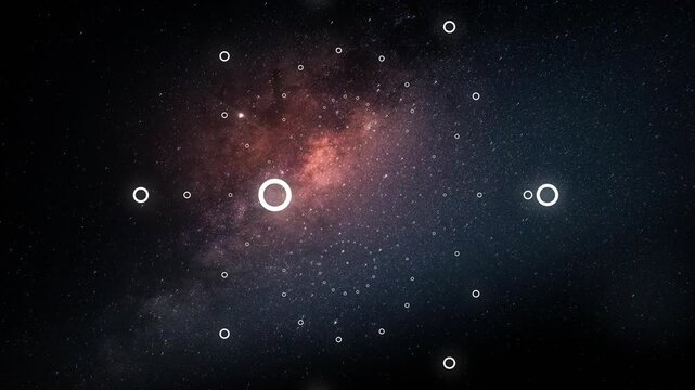 Cosmic Symphony: A mesmerizing celestial panorama unfolds with the vibrant hues of a nebula, scattered stars, and glowing celestial bodies forming an abstract pattern across the vast expanse of space.