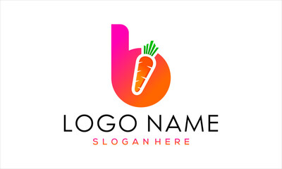 Colorful letter b logo template with integrated carrot illustration for food, farm, agriculture, and organic market brand identity © r4syid
