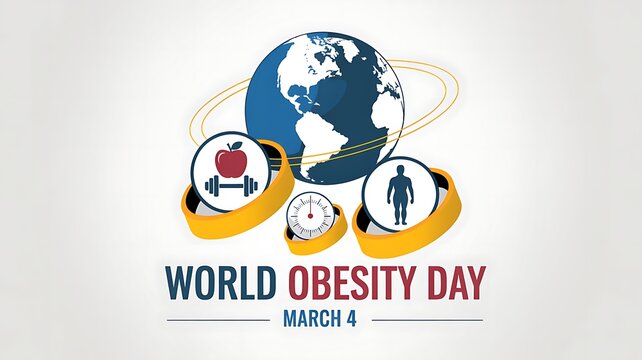 World obesity day concept with globe and fitness symbols