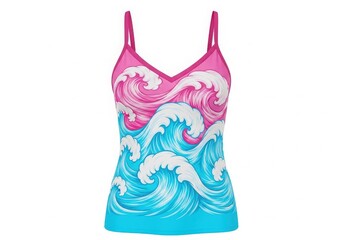 Obraz premium Pink and blue wave pattern swim top isolated on white background
