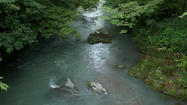 夏の大雨後に増水した埼玉県日高市高麗川の風景