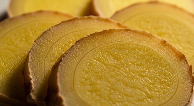 Fresh Sliced Ginger Root Macro Close Up