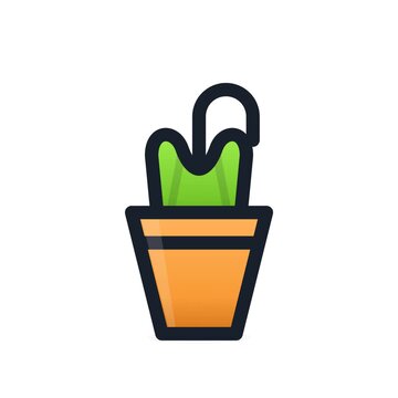A stylized flat vector icon depicts a small green cactus growing inside an orange pot.