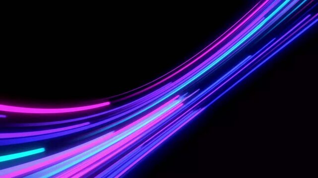 Abstract glowing neon lines sweeping across dark background