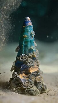 Vertical video: Plume entering upper-left brushing cone radial discs on sand showing golden glow