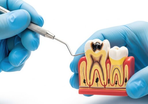 Dentist performing root canal treatment isolated on white background