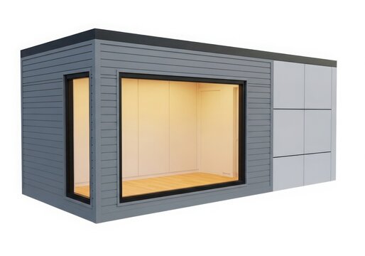 Modern gray server cabinet with glass front isolated on white background