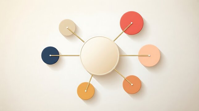 Elegant process diagram template with colorful circular nodes and soft drop shadows on a soft light background