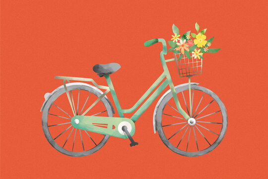 Bicycle delivering flowers design element illustration isolated on background