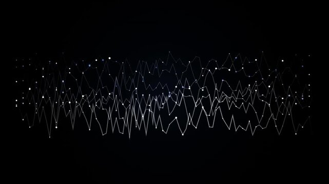 Abstract Digital Soundwave Flowing with Subtle Glittering Particles Against Dark Background