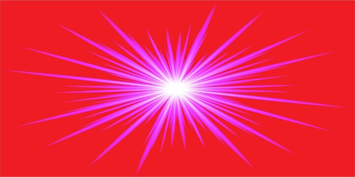 Bright pixelated explosion with light rays isolated on white background