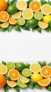 Sliced Citrus Fruits Border with Copy Space on White Background