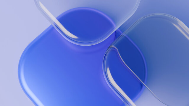 Abstract 3D blue glassmorphism background with transparent rounded plates. Ideal for UI UX design, modern tech presentations, website headers, and digital wallpapers