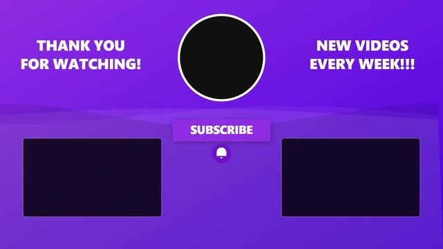 Purple YouTube End Screen Outro Template with Thank You for Watching and Subscribe Call to Action