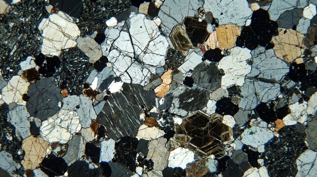 Thin Section of Granitic Rock Under Polarized Light Petrographic Microscope