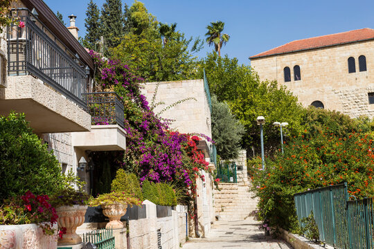 Israel, Jerusalem. The street in the old Mishkenot Shaananim neighborhood,  the first Jewish settlement built outside the walls of Jerusalem's Old City.