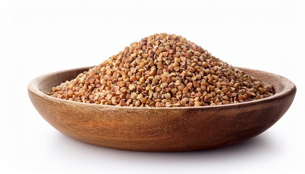 Raw Buckwheat In Bowl On White Background Isolated