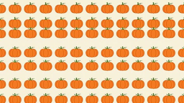 Animated orange pumpkins stacking in rows on a cream background