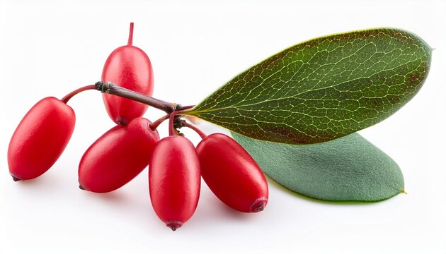 Berberitze Berberis Vulgaris Rote Beeren Und Blatter Auf Wei