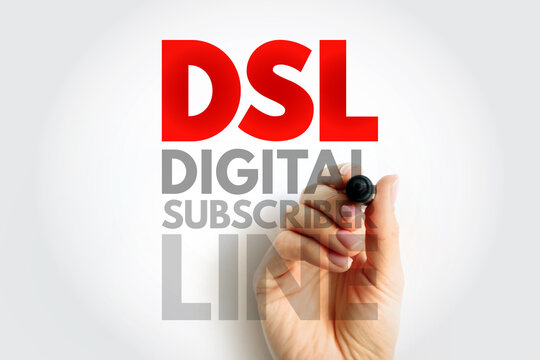 DSL Digital Subscriber Line handwritten on transparent screen. Technology concept for high-speed broadband, data transmission, and reliable internet communication systems