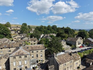 aerial view of Grassington, North Yorkshire, Yorkshire Dales National Park Famed as the fictional town of Darrowby in the TV series All Creatures Great and Small © burnstuff2003
