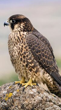 Peregrine Falcon Perched on a Rock Looking at Camera