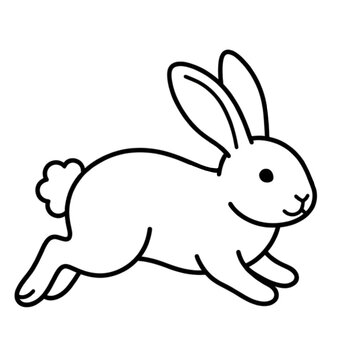 ​Cute running bunny rabbit line art vector illustration for coloring page