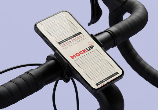 Cellphone Screen Mockup Mounted on Bicycle Hanger