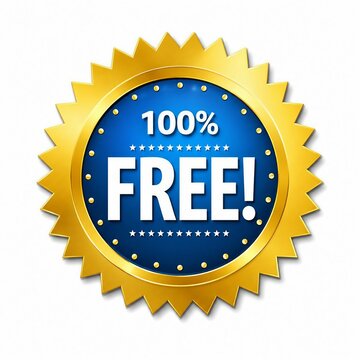 Bright golden badge with 100 percent free text and stars