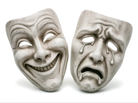 a pair of traditional drama masks, thalia and melpomene,