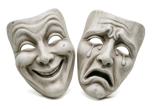 a pair of traditional drama masks, thalia and melpomene,