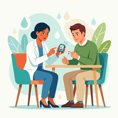 Fototapeta premium Doctor checking patient's blood sugar level with glucose meter, representing diabetes care and health check-up