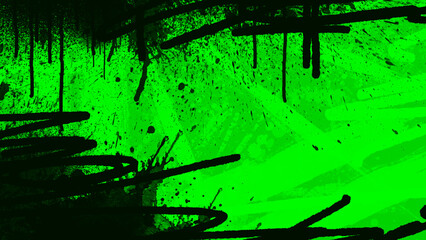 Acid green street art background. Neon graffiti template with chaotic black marker lines © Svixx