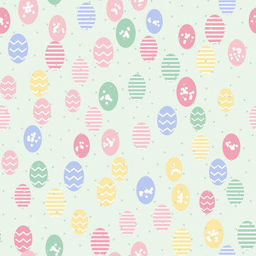 Seamless pattern of pastel Easter eggs with patterns
