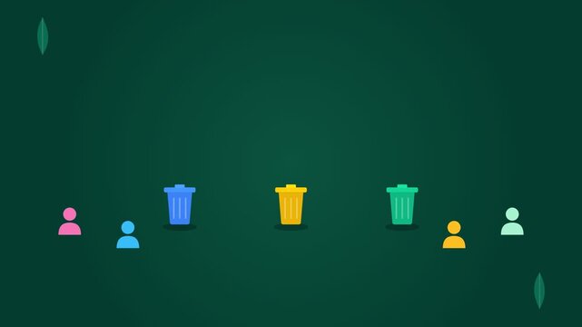 Colorful Waste Sorting and Recycling Bins with People Eco Animation