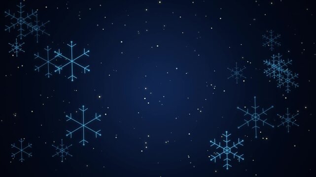 Glowing Blue Snowflake Frame Animation Background with Falling Sparkles