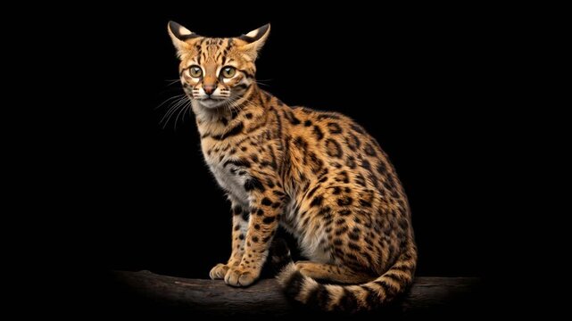 bolivian tilcayo cat or leopardus tigrinus isolated on black background video