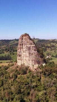 Aerial view of mountains and countryside in Torre de Pedra, Brazil