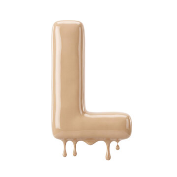 Glossy beige 3D letter L with a smooth inflated form and melting drip details isolated