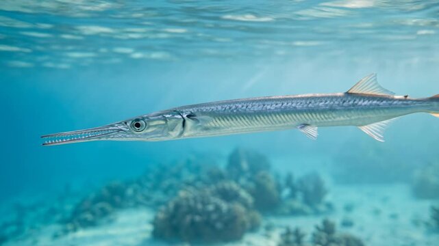 needlefish close up underwater at morning light in florida keys usa video