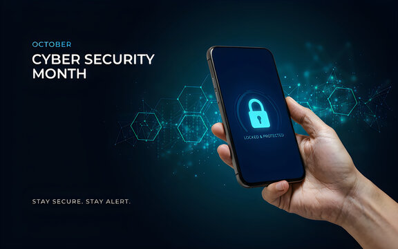 Hand holding smartphone with security lock icon