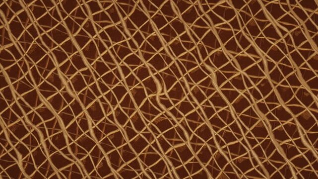Abstract network grid animation with organic gold fiber mesh background loop