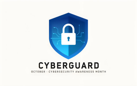 Cybersecurity shield with lock icon for october awareness