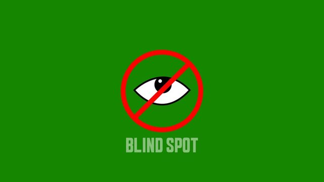 Blind spot car safety icons set on green screen background
