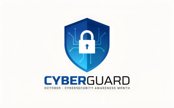 Cybersecurity shield with lock icon for october awareness