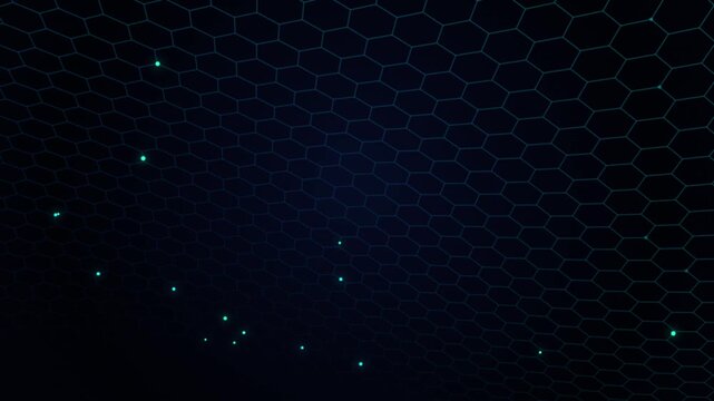 Abstract futuristic hexagonal grid background with glowing nodes and scientific patterns video
