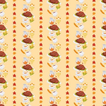 Cute Thanksgiving food striped seamless pattern on cream background
