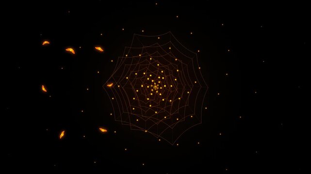 Glowing spider webs and flying insects in a dark atmosphere video