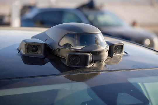 Close Up Lidar Sensor Array Mounted on Autonomous Robotaxi
